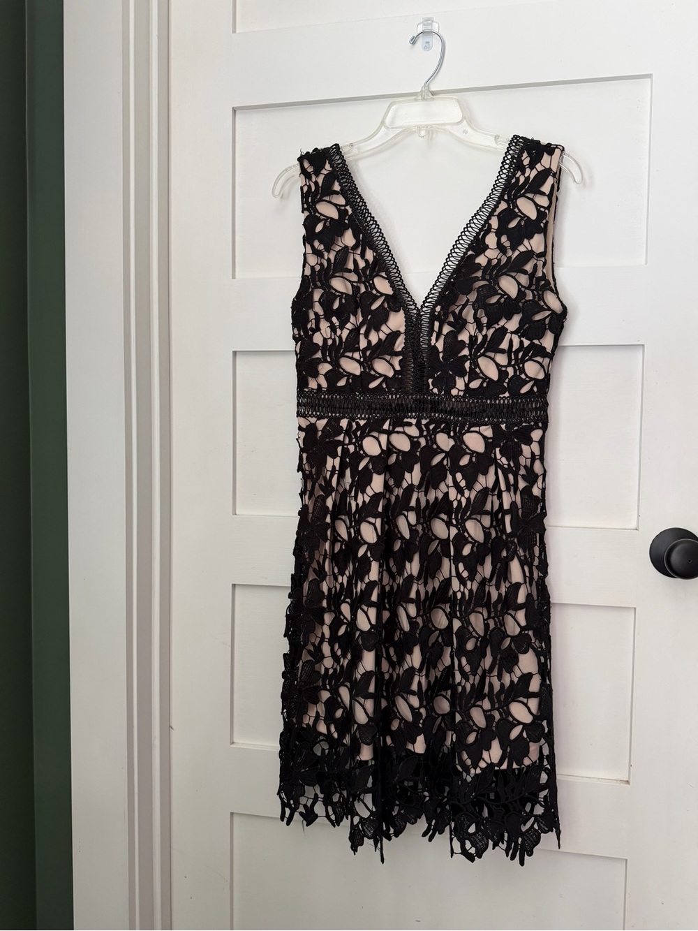 Romeo & Juliet Couture Black Lace Overlay Mini Dress with Nude Underlay